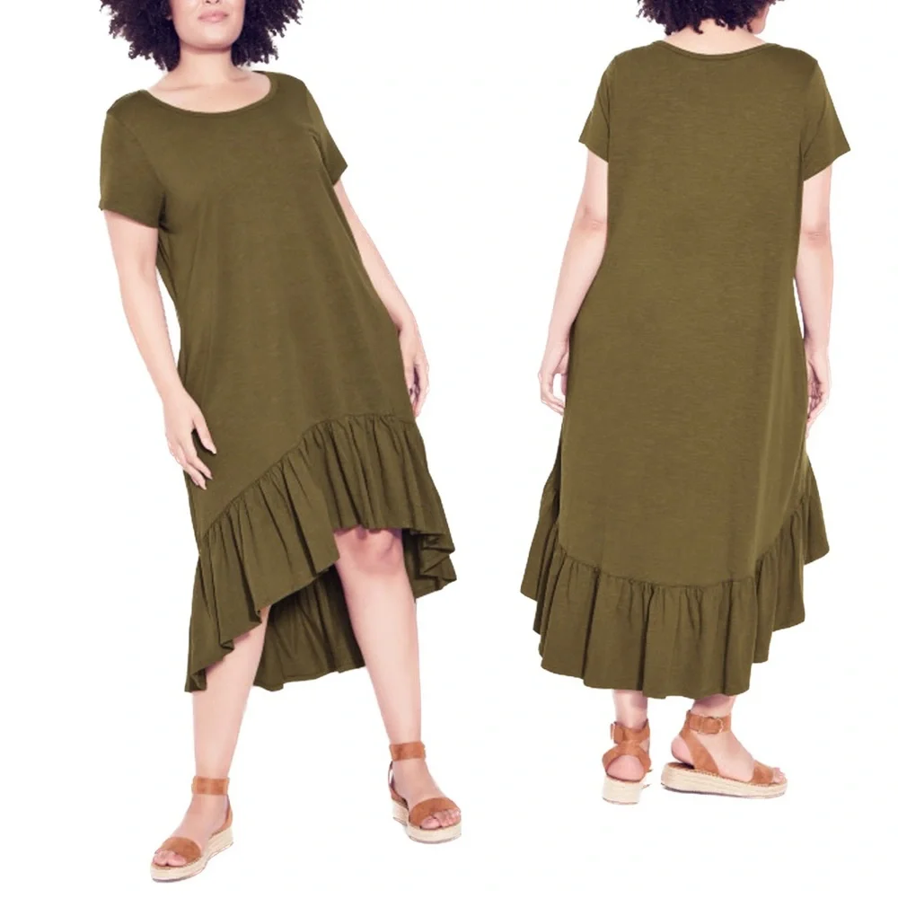 ZIM & ZOE 16-32W Olive Ella Ruffle Hi Lo Midi Maxi Dress (E34.10) - Picture 1 of 5